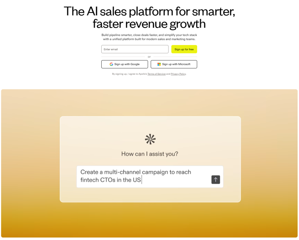 Apollo io's vast database access to ai features - main website .
