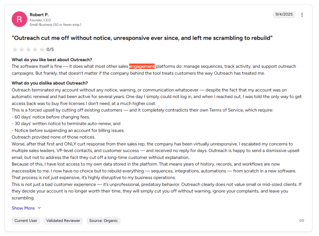 Outreach user review g2 - 1.