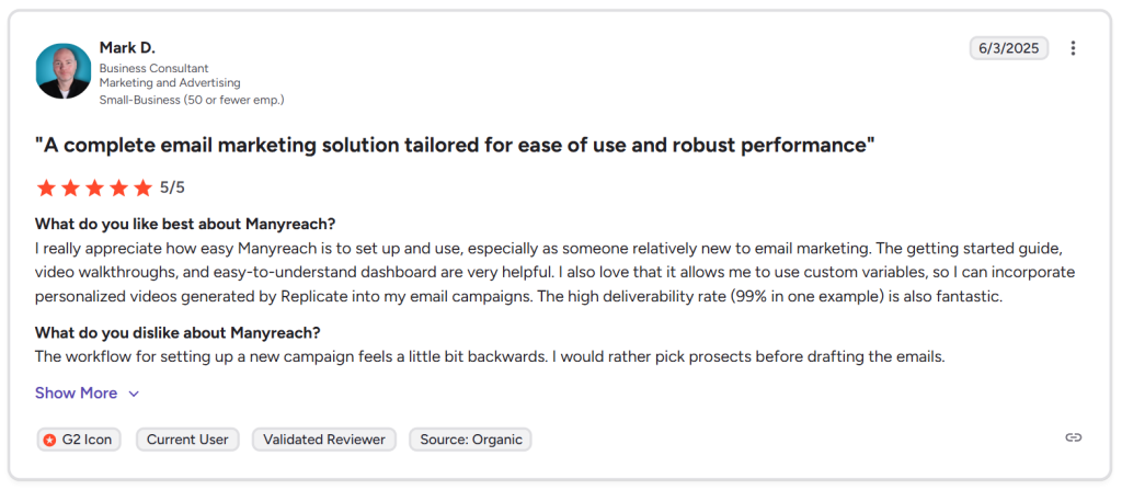 manyreach reviews g2 - 4 manyreach cold emailing platform user review