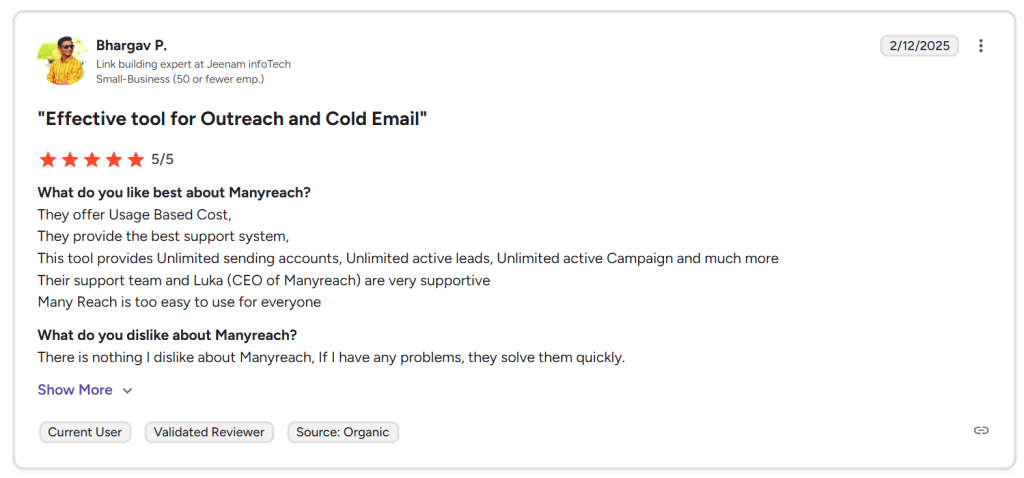 manyreach reviews g2 - 7