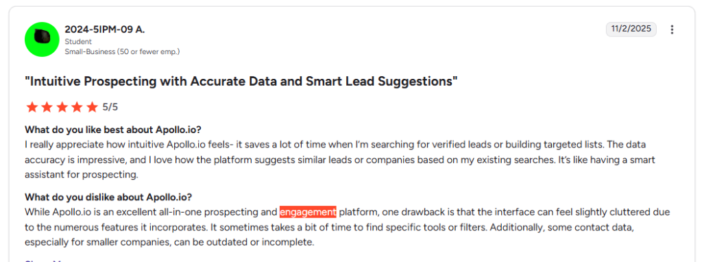 Apollo user review g2 - 1.