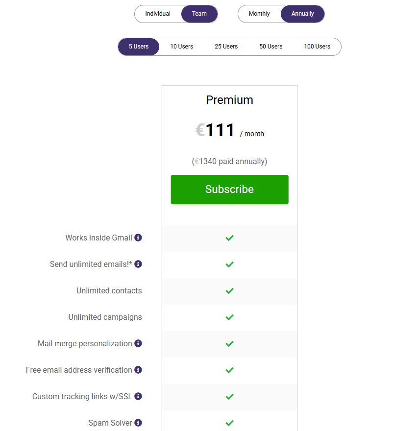 GMass cost for teams