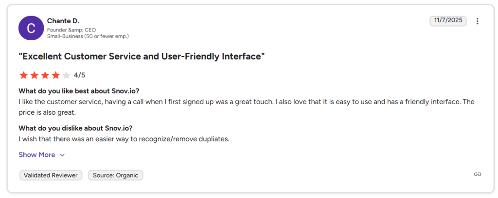 Snov.io user review g2