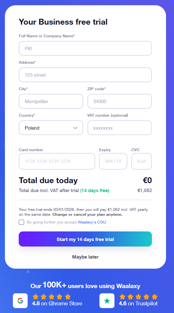 waalaxy free trial banner made by the sales team