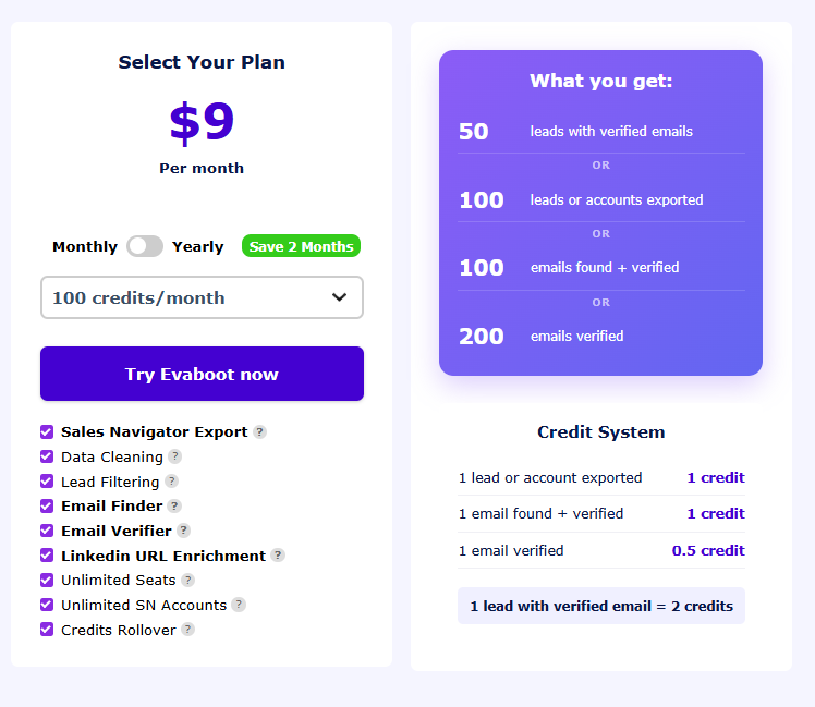 evaboot pricing page