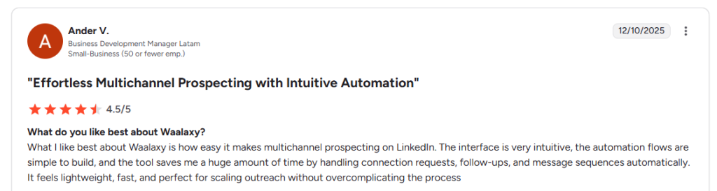 waalaxy user review on g2