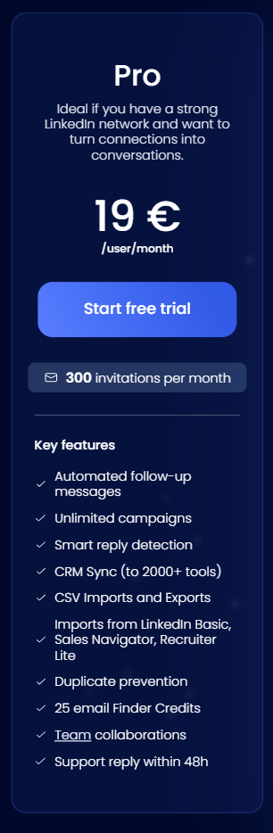 Waalaxy pricing pro plan 