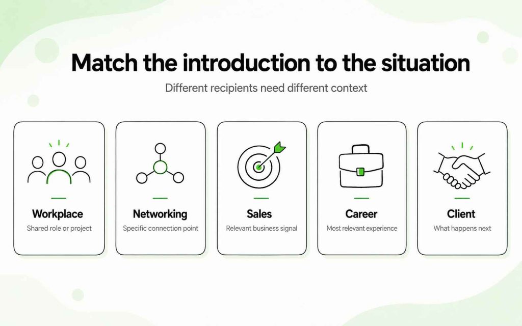 Recommended email introduction approaches for workplace, networking, sales, career, and client situations.