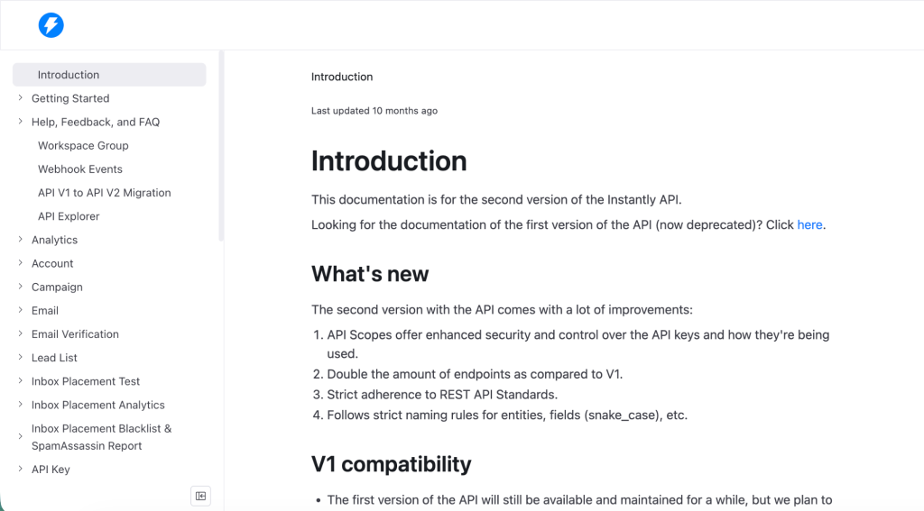 Instantly integration page.