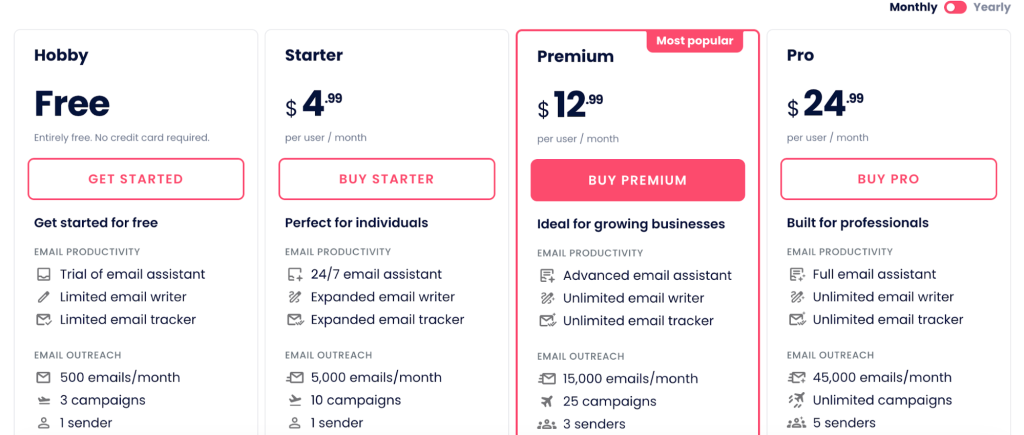 MailMeteor pricing plans.