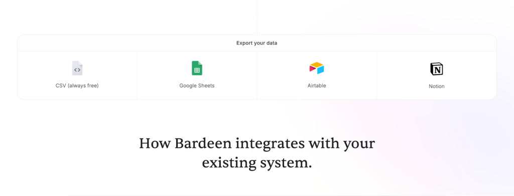 Bardeen's integrations and supported apps.