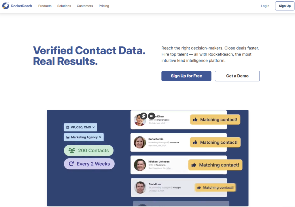 Rocketreach main page.