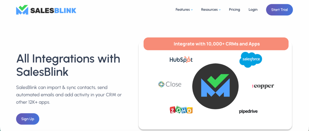 SalesBlink's integration landing page.