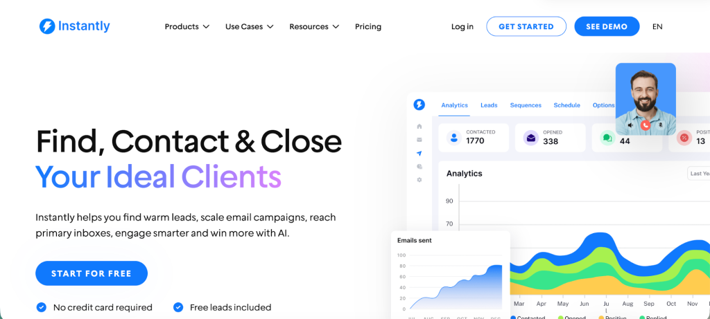 Instantly mainpage. A tool focusing on volume sending and deliverability.
