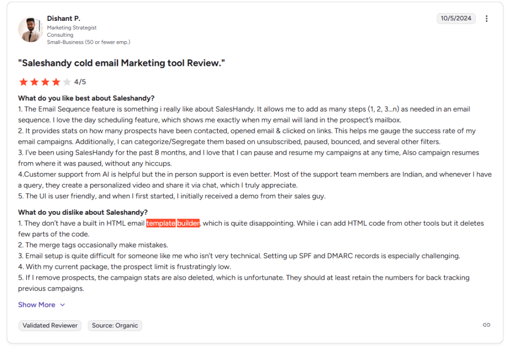 where saleshandy excels in features; ai powered sequences based on data and more