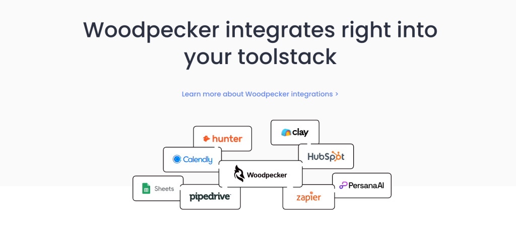 Woodpecker integrations with tools like HubSpot, Zapier, and Calendly.