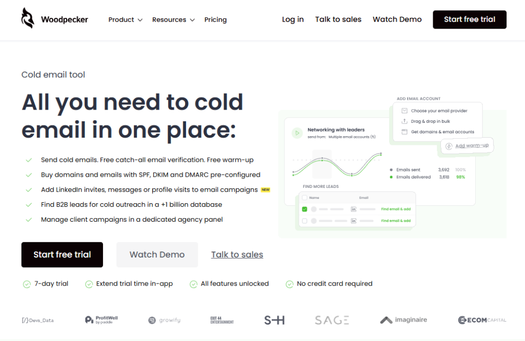 Woodpecker: email‑first outreach tool with LinkedIn add‑on and robust automation features for lead management across multiple channels.