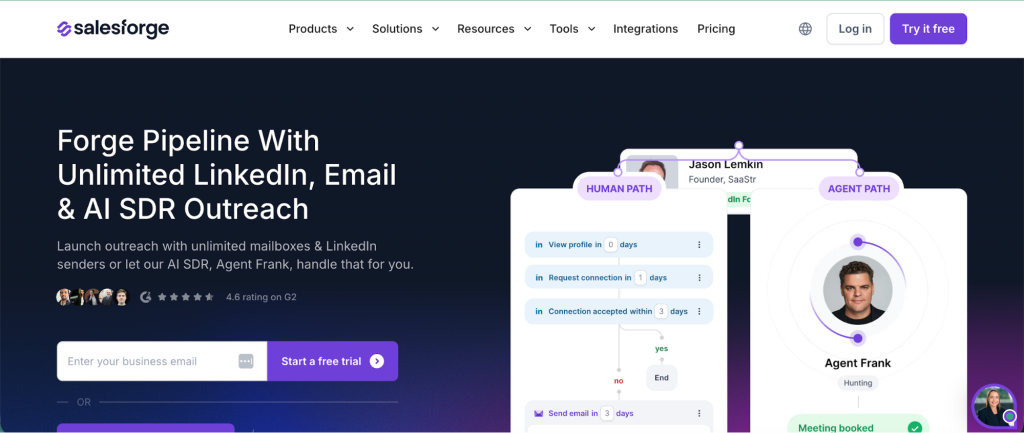 Salesforge homepage shown as one of the Emailchaser alternatives for cold email outreach and AI SDR campaigns.