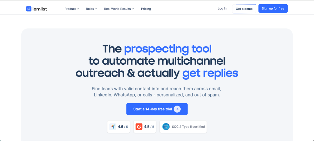 Lemlist homepage promoting multichannel outreach and personalization as one of the strongest Emailchaser alternatives.