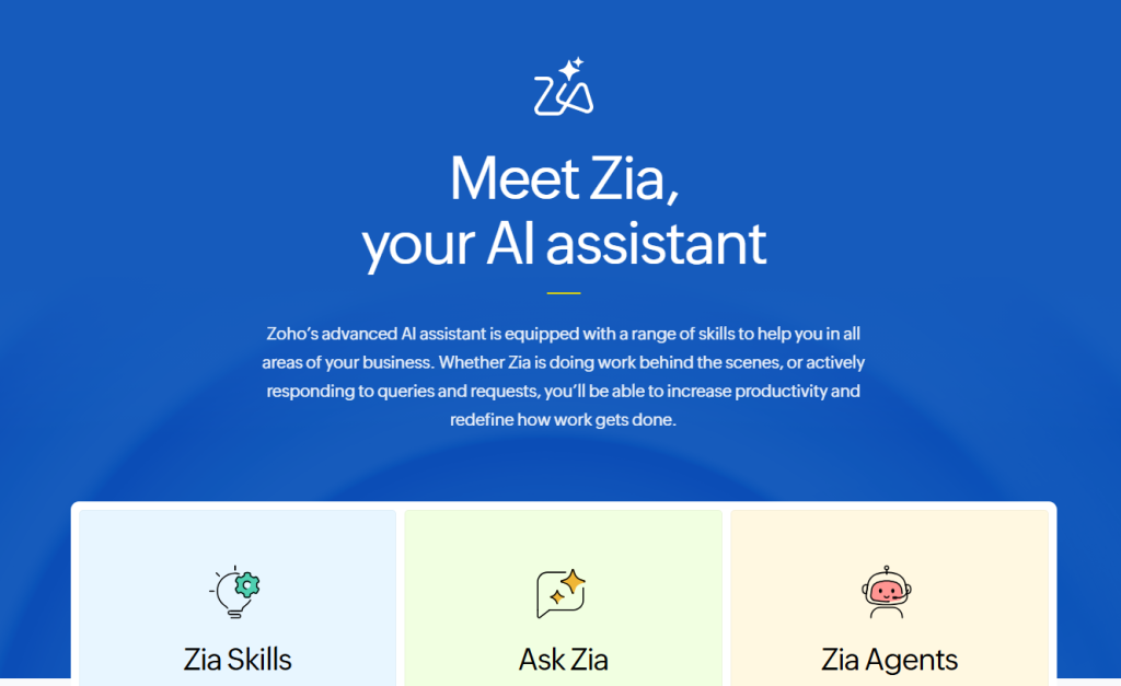 Zoho (Zia): page.