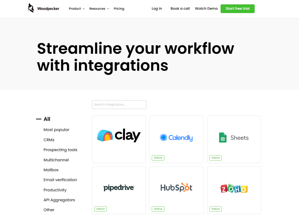 Woodpecker's integration page.