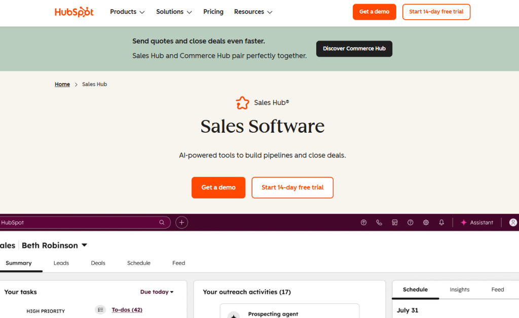 HubSpot Sales Hub: page.