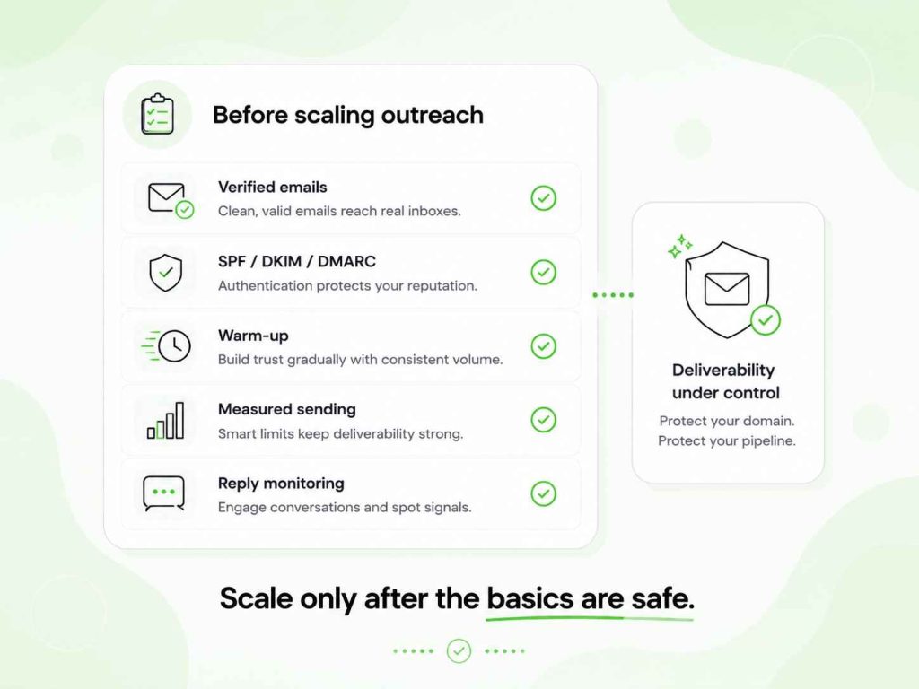 Checklist for protecting email deliverability before scaling cold outreach.