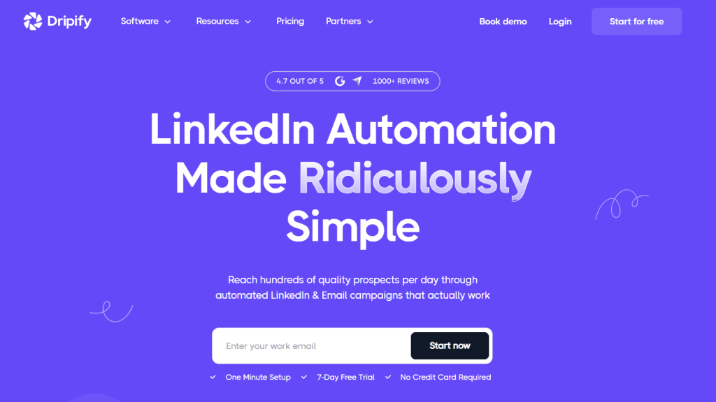 Dripify homepage promoting automated LinkedIn and email outreach campaigns.
