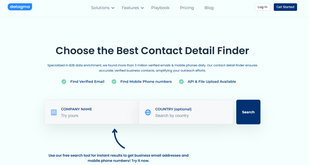 Datagma contact detail finder for locating verified business email addresses and mobile phone numbers.