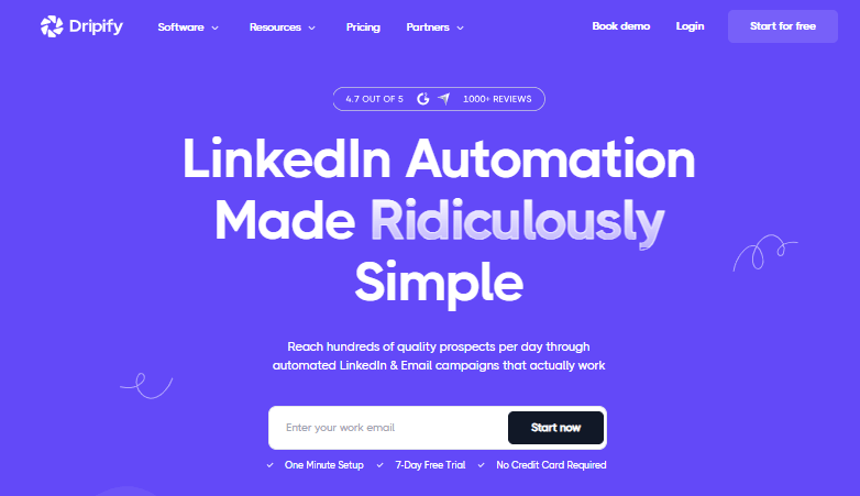 Dripify homepage presenting automated LinkedIn and email outreach campaigns.