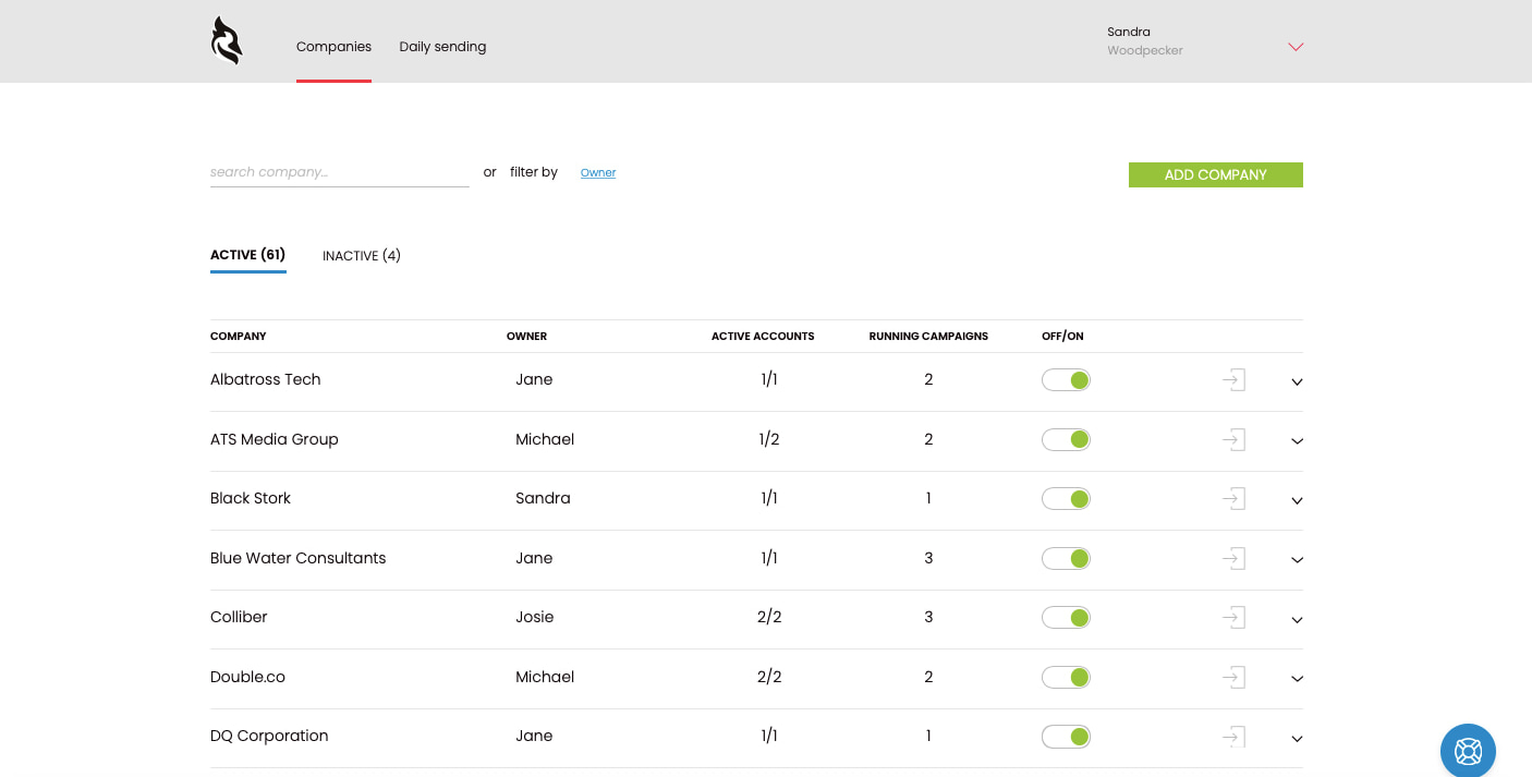 Screenshot of agency panel feature in Woodpecker App