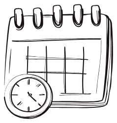 A calendar with a clock