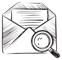 An envelope with a magnifying glass