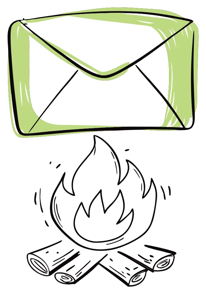 A closed envelope kept warm by a small campfire
