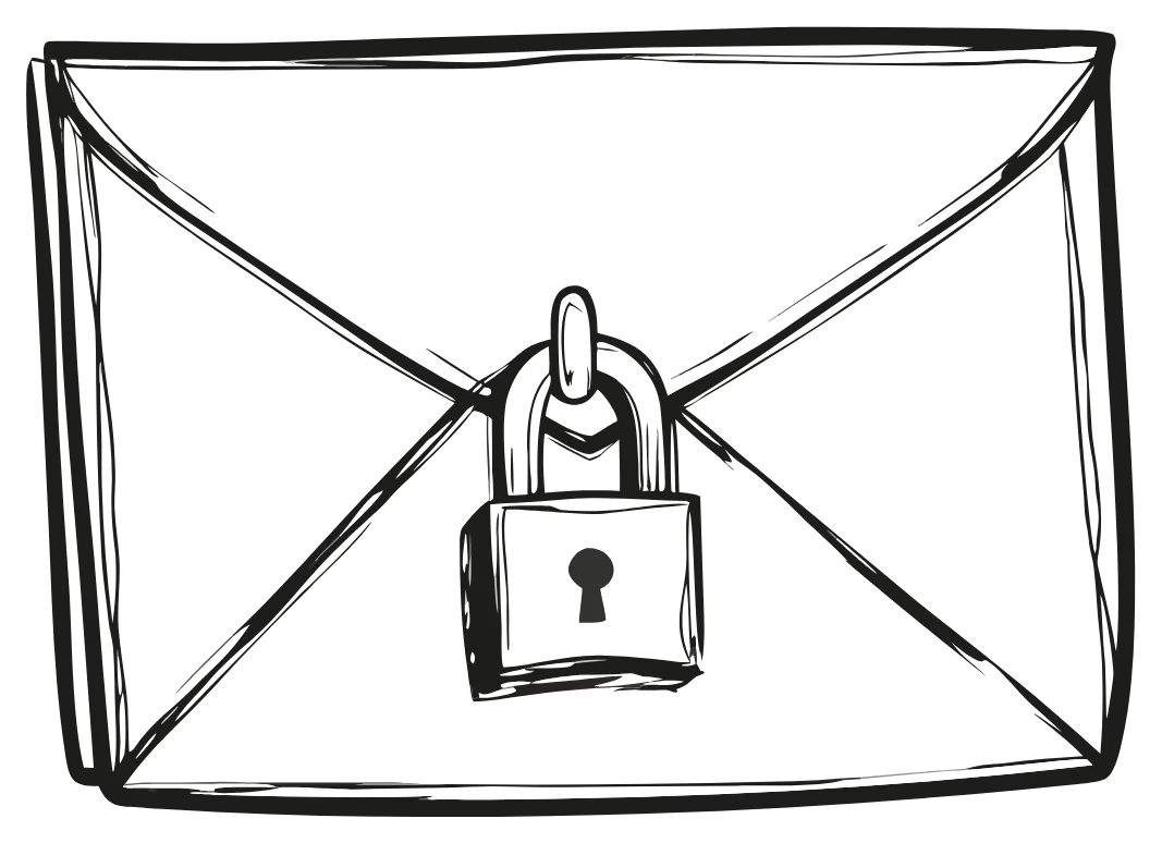 A closed envelope with a large closed padlock resting on its front